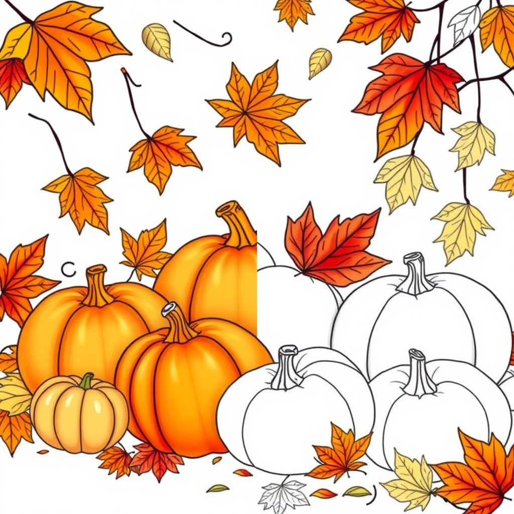 Autumn_leaves_falling_around_pumpkins_lineart_0001