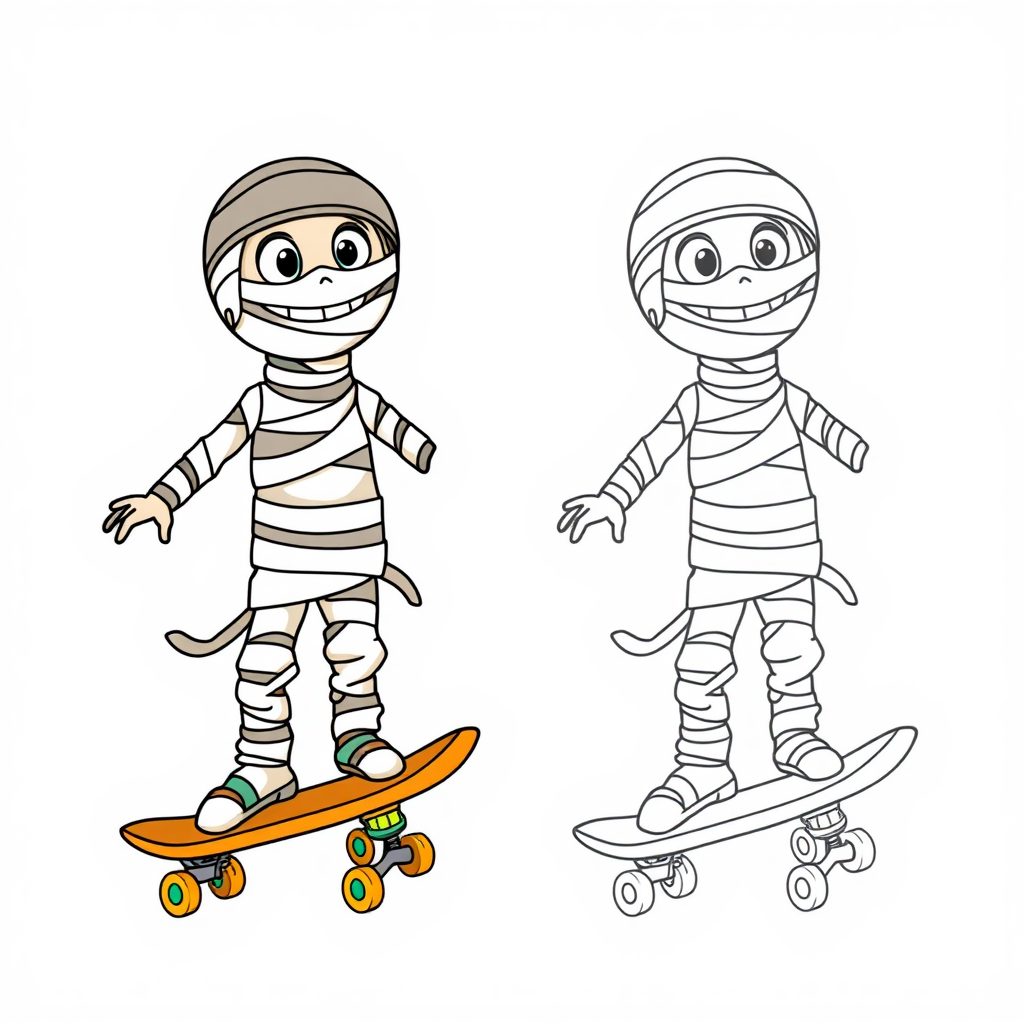 Cute_mummy_learning_to_skateboard_drawing_0001